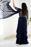 Navy blue layered choli set