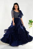 Navy blue layered choli set
